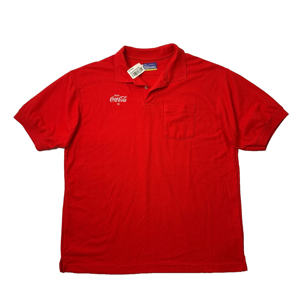 Vintage Coca Cola Shirt Mens XL Red Knit Embroidered Riverside Polo Made USA